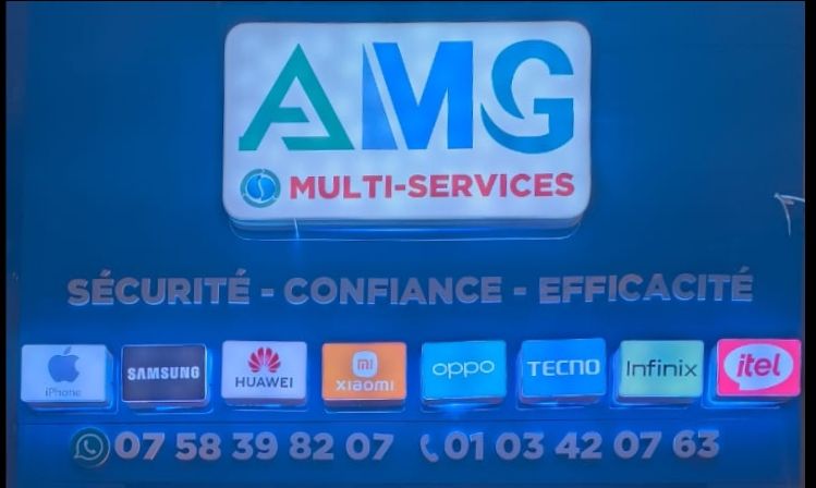 Enseigne AMG Multi-Services — iPhone, Samsung, Huawei, Xiaomi, Oppo, Tecno, Infinix, itel